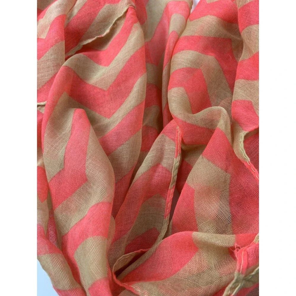Coral Beige Chevron Infinity Scarf Lightweight Sheer Loop Scarf Women’s